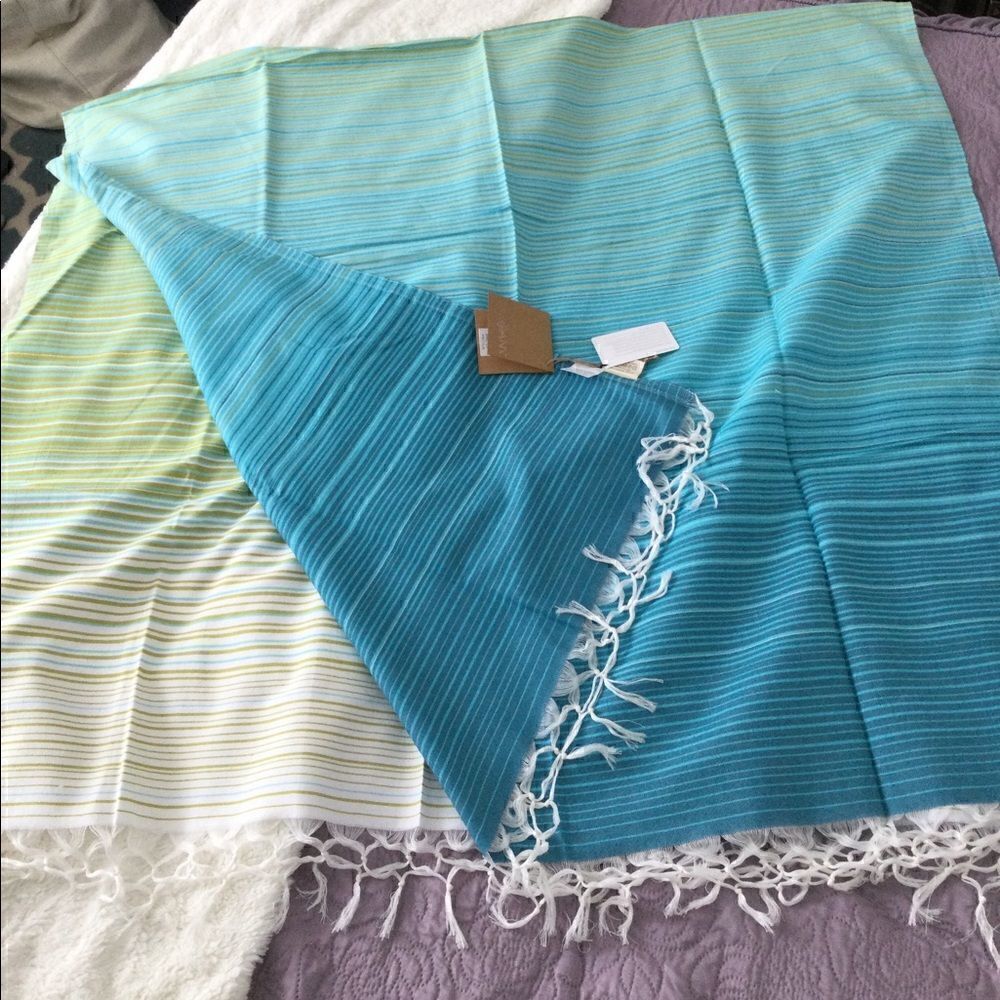 NWT ombré towel, coverup aqua, green white stripes